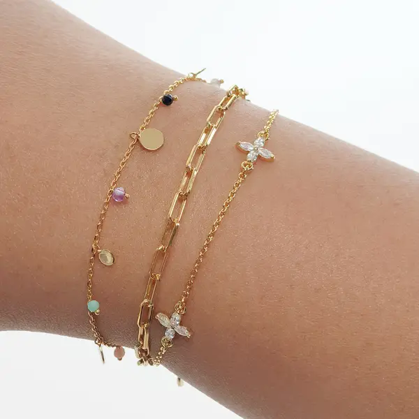 Leaf Jewelry Armkette Leaf Flower Charms, 18 K Gelbgold Vergoldet