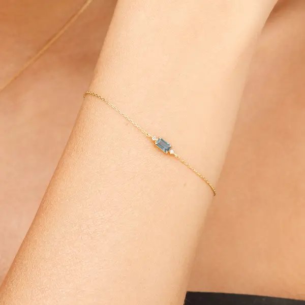 Leaf Jewelry Armkette London Blue Topas, 14K Gelbgold