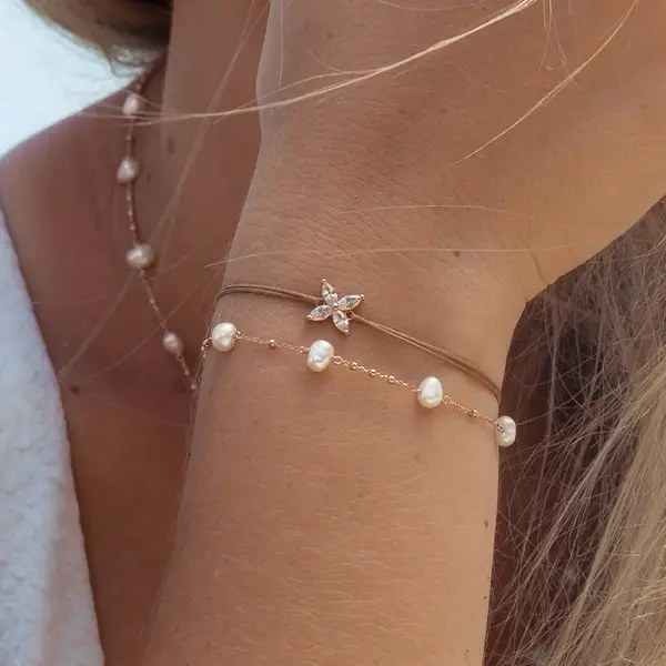 Leaf Jewelry Armkette Perle, 18 K Rosegold Vergoldet