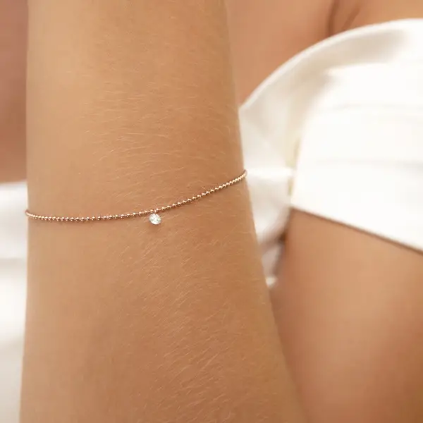 Leaf Jewelry Armkette Pure Ball Chain, Diamant, 14 K Rosegold