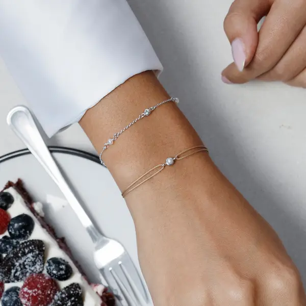 Leaf Jewelry Armkette Pure Mit Süßwasserzuchtperlen, 925 Sterlingsilber