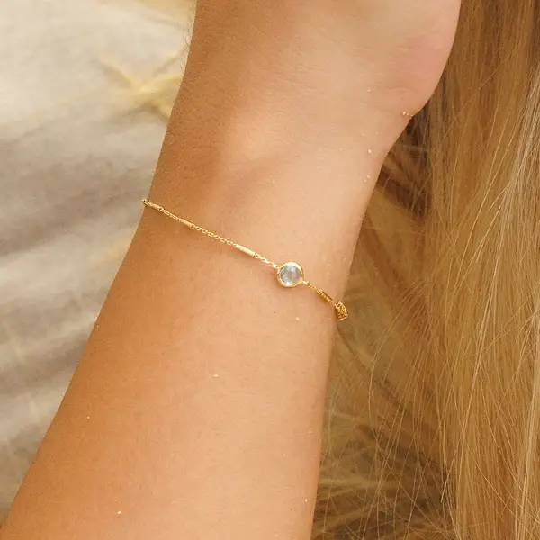 Leaf Jewelry Armkette Solitär, Labradorit, 18 K Gelbgold Vergoldet