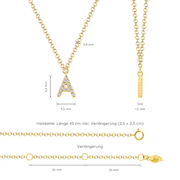 Leaf Jewelry Buchstabenketten, 14 K Gelbgold Mit Diamanten