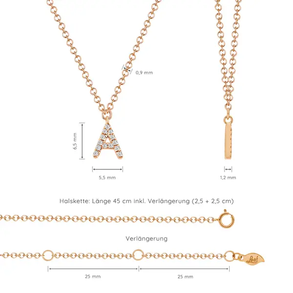 Leaf Jewelry Buchstabenketten, 14 K Rosegold Mit Diamanten