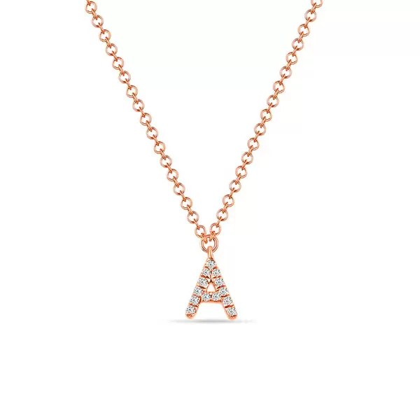 Leaf Jewelry Buchstabenketten, 14 K Rosegold mit Diamanten