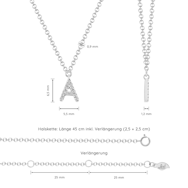 Leaf Jewelry Buchstabenketten, 14 K Weißgold Mit Diamanten