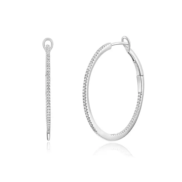 Leaf Jewelry Creole Circle M mit Diamanten, 30mm, 18 K Weißgold