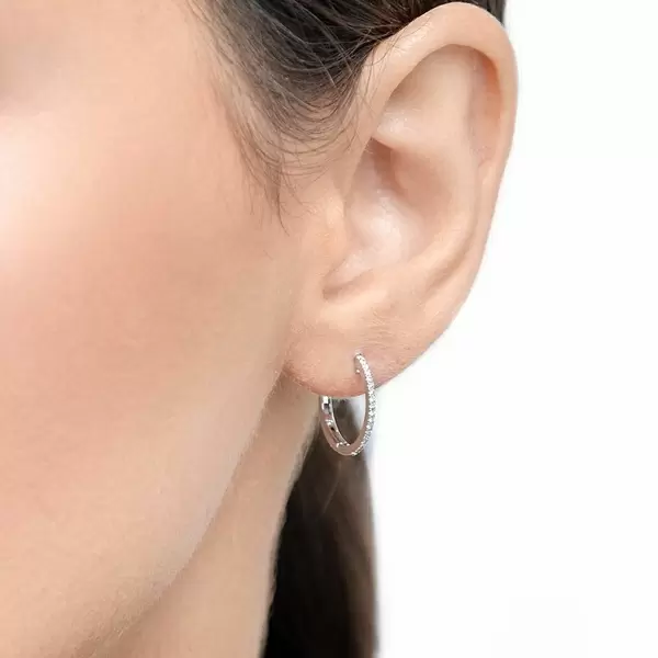 Leaf Jewelry Creole Circle S Mit Diamanten, 15mm, 18 K Weißgold