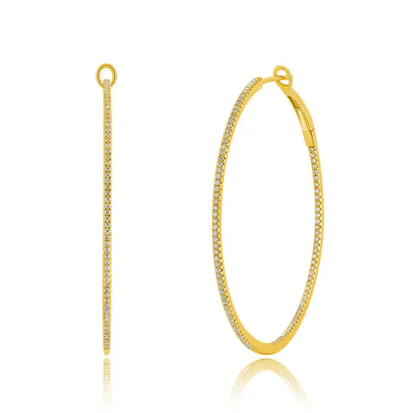 Leaf Jewelry Creole Circle XL mit Diamanten, 50mm, 18 K Gelbgold