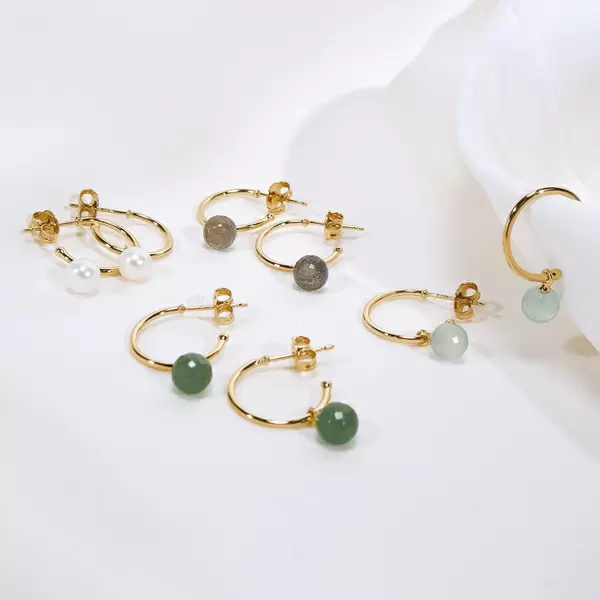 Leaf Jewelry Creole Flying Gem, Aqua Chalzedon, 18 K Gelbgold Vergoldet