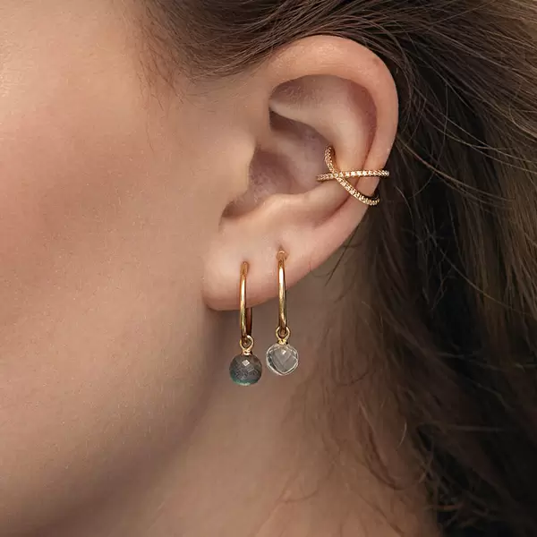 Leaf Jewelry Creole Flying Gem, Aqua Chalzedon, 18 K Gelbgold Vergoldet