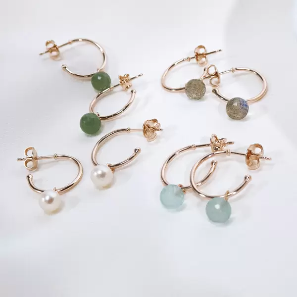 Leaf Jewelry Creole Flying Gem, Aqua Chalzedon, 18 K Rosegold Vergoldet