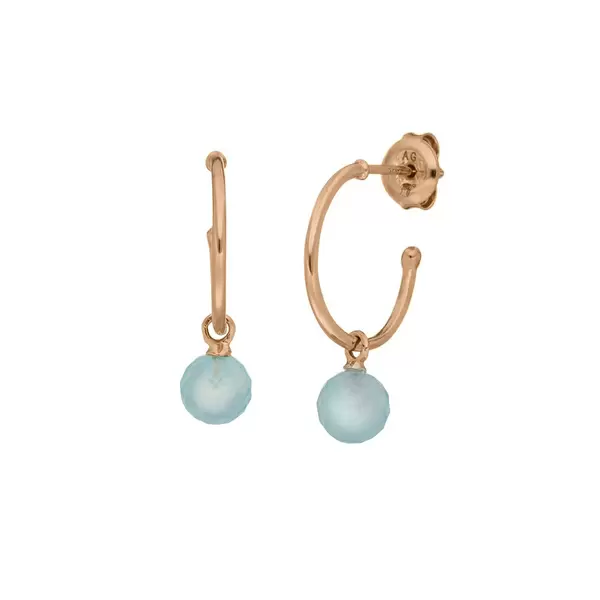 Leaf Jewelry Creole Flying Gem, Aqua Chalzedon, 18 K Rosegold vergoldet