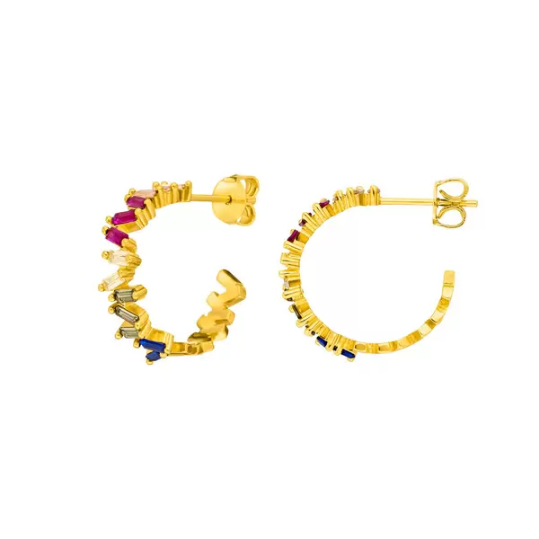 Leaf Jewelry Creole ICE CUBE, Multi Colour Zirkonia, 18 K Gelbgold Vergoldet