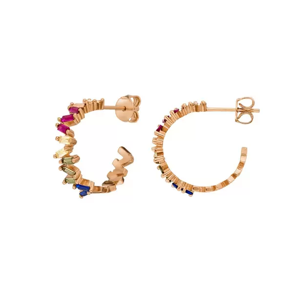 Leaf Jewelry Creole ICE CUBE, Multi Colour Zirkonia, 18 K Rosegold Vergoldet