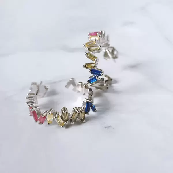 Leaf Jewelry Creole ICE CUBE, Multi Colour Zirkonia, 925 Sterlingsilber