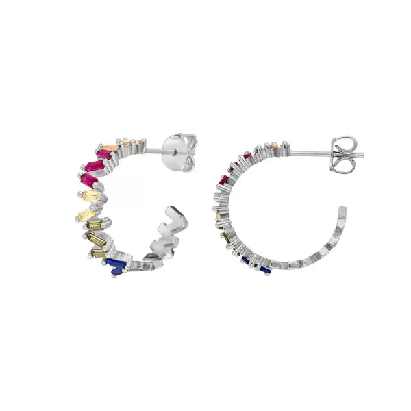 Leaf Jewelry Creole ICE CUBE, Multi Colour Zirkonia, 925 Sterlingsilber