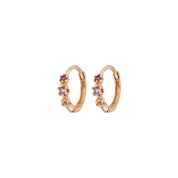 Leaf Jewelry Creole Three Gems, Amethyst, 18 K Rosegold Vergoldet
