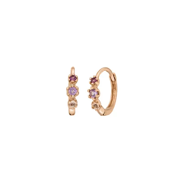Leaf Jewelry Creole Three Gems, Amethyst, 18 K Rosegold Vergoldet