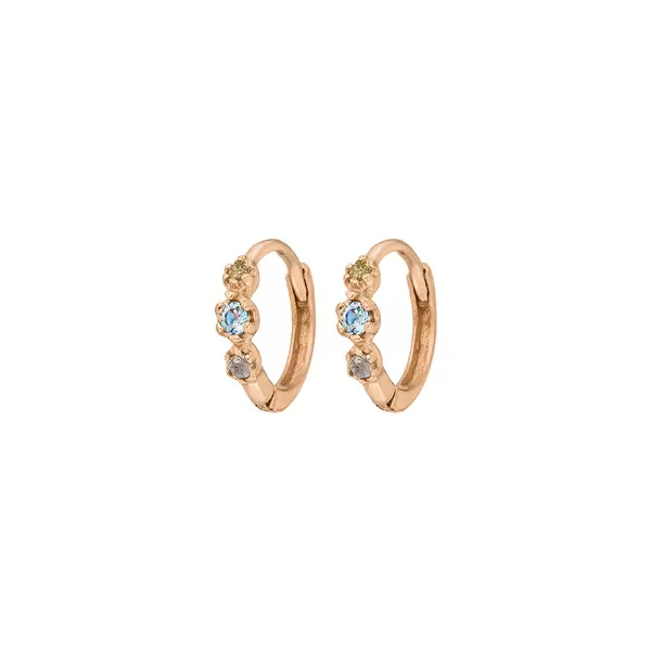 Leaf Jewelry Creole Three Gems, Blauer Topas, 18 K Rosegold Vergoldet