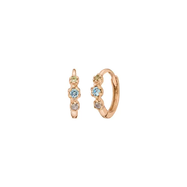 Leaf Jewelry Creole Three Gems, Blauer Topas, 18 K Rosegold vergoldet