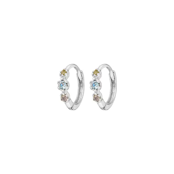 Leaf Jewelry Creole Three Gems, Blauer Topas, 925 Sterlingsilber