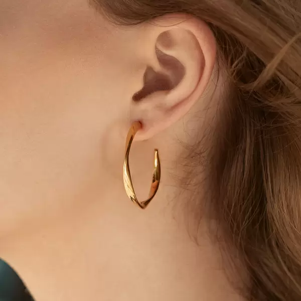 Leaf Jewelry Creole Twist, 40mm, 18 K Gelbgold Vergoldet