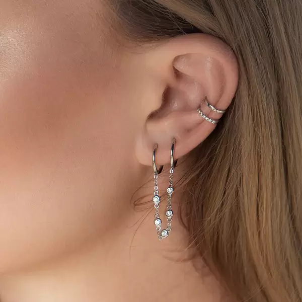 Leaf Jewelry Ear Candy - Double Hoop, Zirkonia, 18 K Rosegold Vergoldet