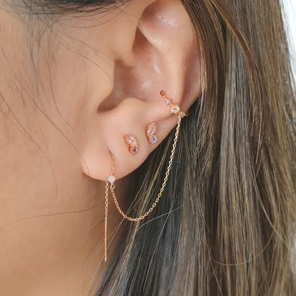 Leaf Jewelry Earcandy, Mondstein/Blauer Topaz, 18 K Rosegold Vergoldet