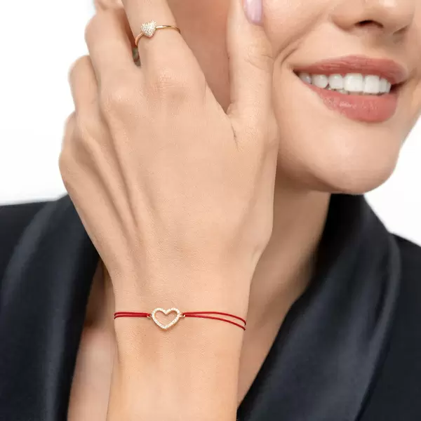 Leaf Jewelry Glückarmband Herz Mit Diamanten, 18 K Gelbgold, Beige