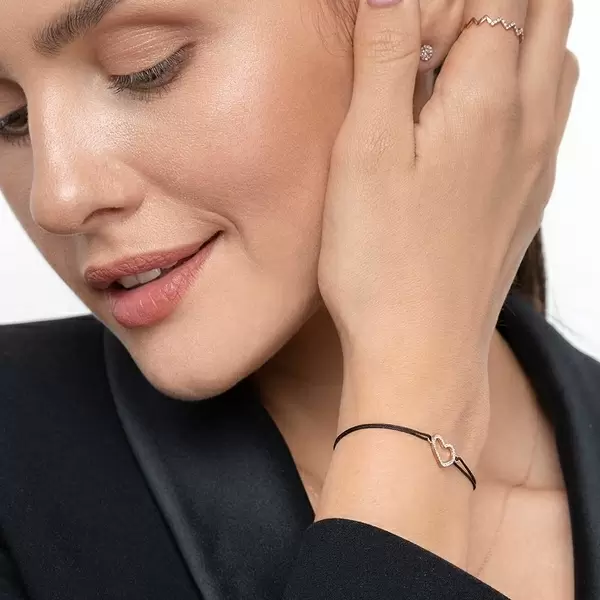 Leaf Jewelry Glückarmband Herz Mit Diamanten, 18 K Rosegold, Beige