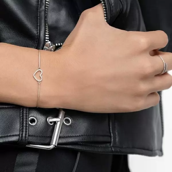 Leaf Jewelry Glückarmband Herz Mit Diamanten, 18 K Weißgold, Beige