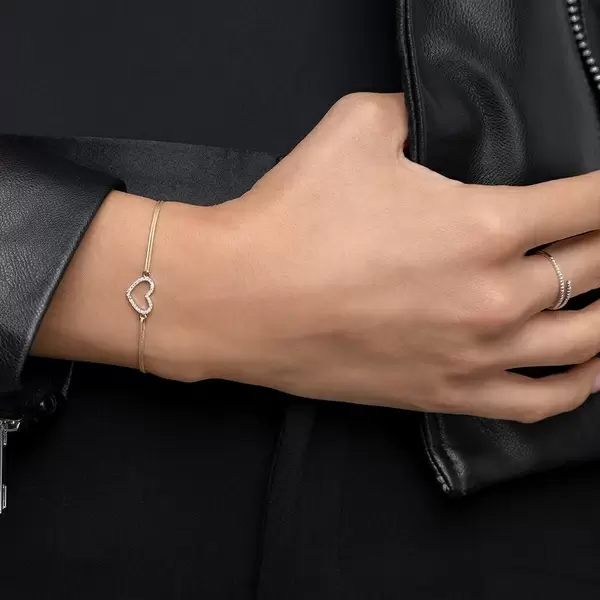 Leaf Jewelry Glückarmband Herz Mit Diamanten, 18 K Weißgold, Beige