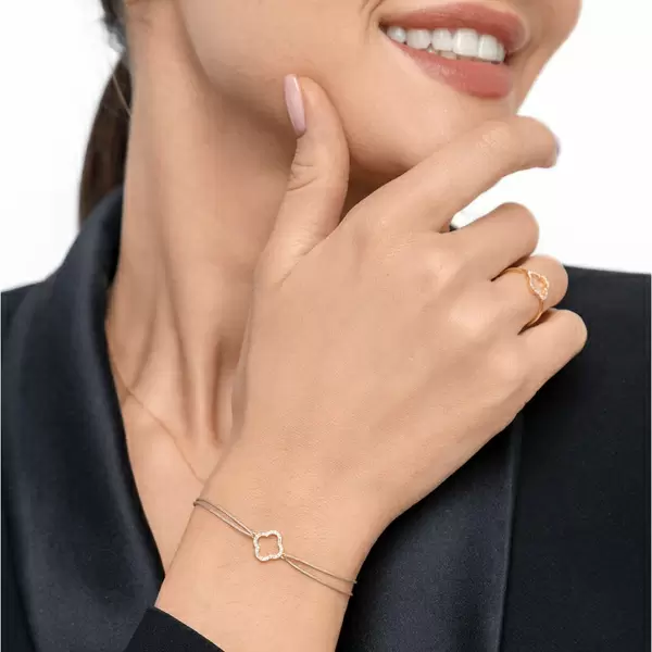 Leaf Jewelry Glückarmband Kleeblatt Mit Diamanten, 18 K Gelbgold, Beige