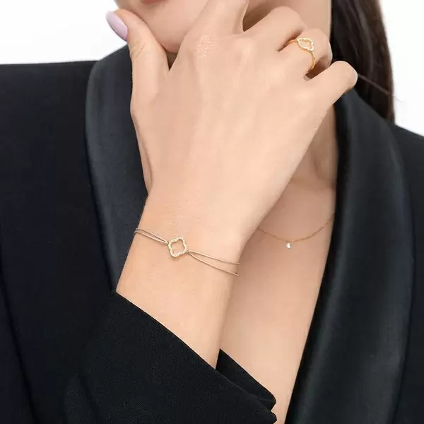 Leaf Jewelry Glückarmband Kleeblatt Mit Diamanten, 18 K Gelbgold, Beige