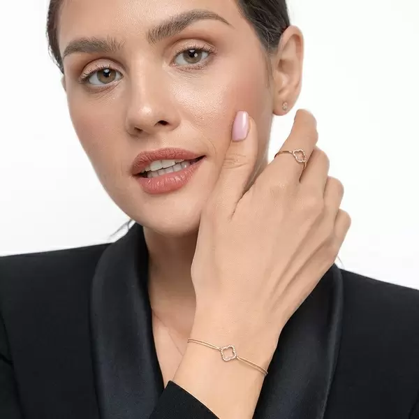 Leaf Jewelry Glückarmband Kleeblatt Mit Diamanten, 18 K Rosegold, Beige