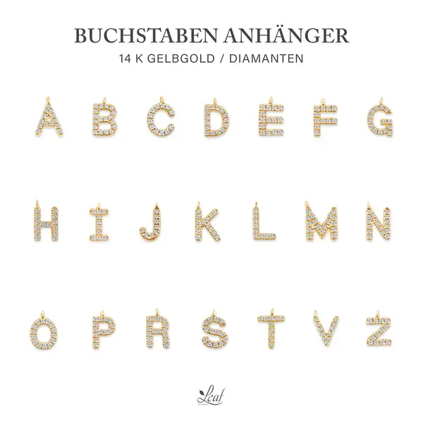 Leaf Jewelry Glücksarmband Mit Letter Charm, 14 K Gelbgold Mit Diamanten