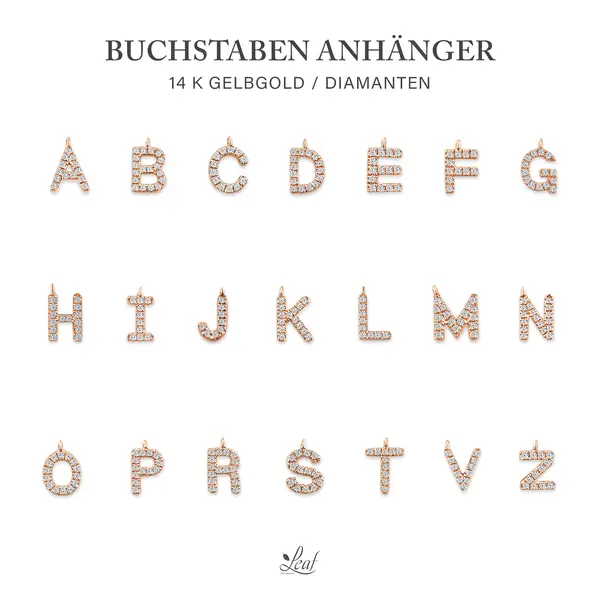 Leaf Jewelry Glücksarmband Mit Letter Charm, 14 K Rosegold Mit Diamanten