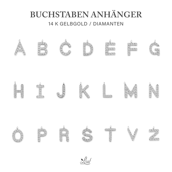 Leaf Jewelry Glücksarmband Mit Letter Charm, 14 K Weißgold Mit Diamanten