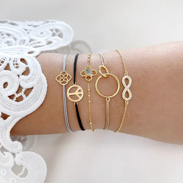 Leaf Jewelry Glücksarmband PEACE, 18 K Rosegold Vegoldet, Grau