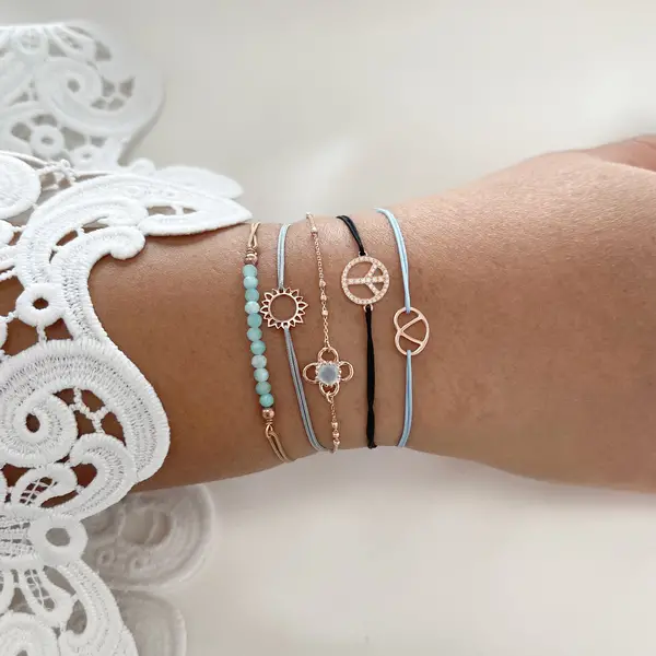 Leaf Jewelry Glücksarmband PEACE Mit Zirkonia, 18 K Rosegold Vegoldet, Schwarz