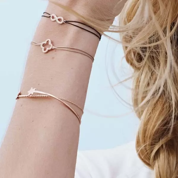 Leaf Jewelry Glücksarmbändchen Kleeblatt, Zirkonia, 18 K Rosegold Vergoldet, Grau