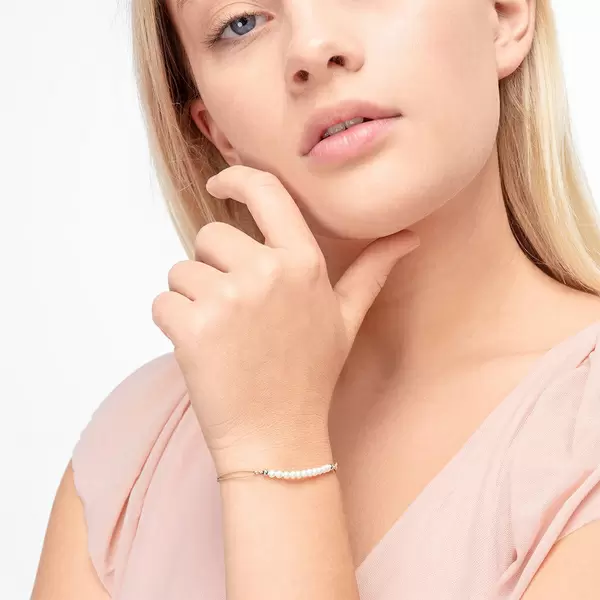 Leaf Jewelry Glücksarmbändchen Perle, 925 Sterlingsilber, Beige