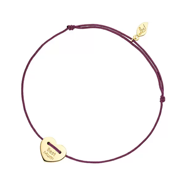 Leaf Jewelry Glücksbändchen "Best Mum", 18 K Gelbgold Vergoldet, Bordeaux