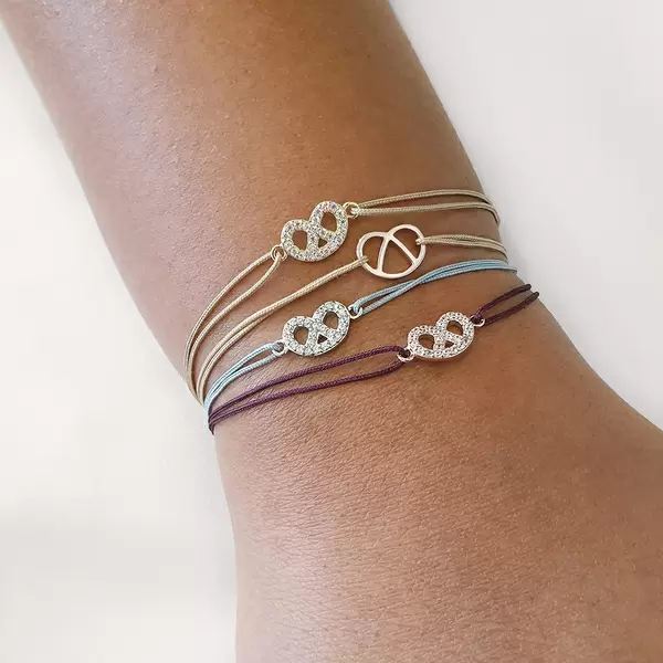 Leaf Jewelry Glücksbändchen "Brezn" Mit Zirkonia, 18 K Gelbgold Vergoldet, Beige