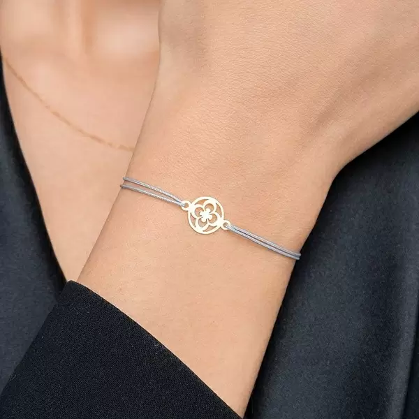 Leaf Jewelry Glücksbändchen Clover, 14 K Gelbgold, Grau