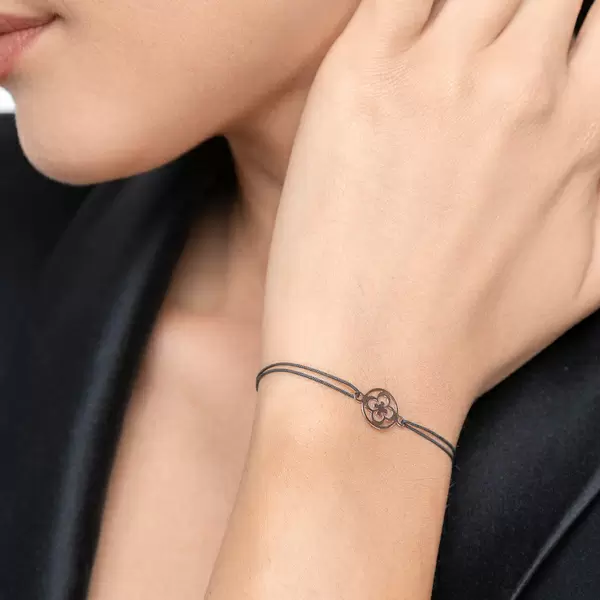 Leaf Jewelry Glücksbändchen Clover, 14 K Rosegold, Schwarz