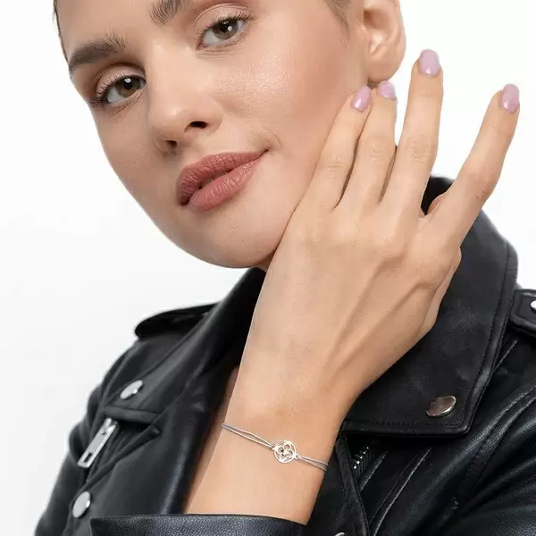 Leaf Jewelry Glücksbändchen Clover, 14 K Weißgold, Beige