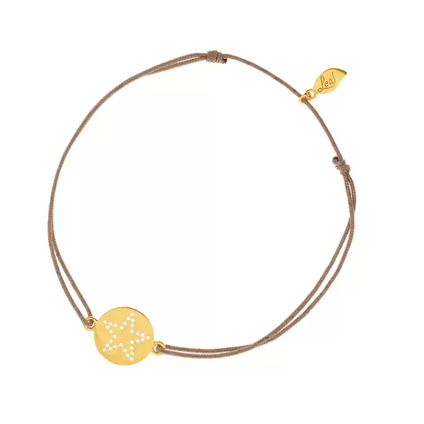 Leaf Jewelry Glücksbändchen Disc STAR, Gelbgold vergoldet, Beige