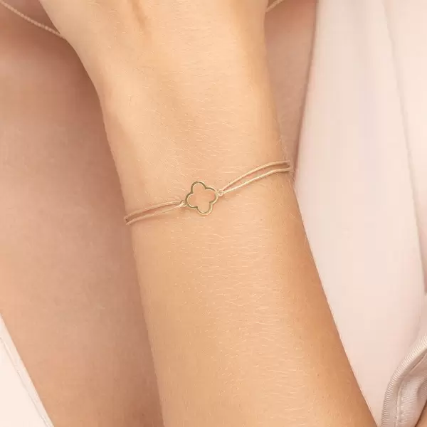 Leaf Jewelry Glücksbändchen GENTLE CLOVER, 14 K Gelbgold, Beige